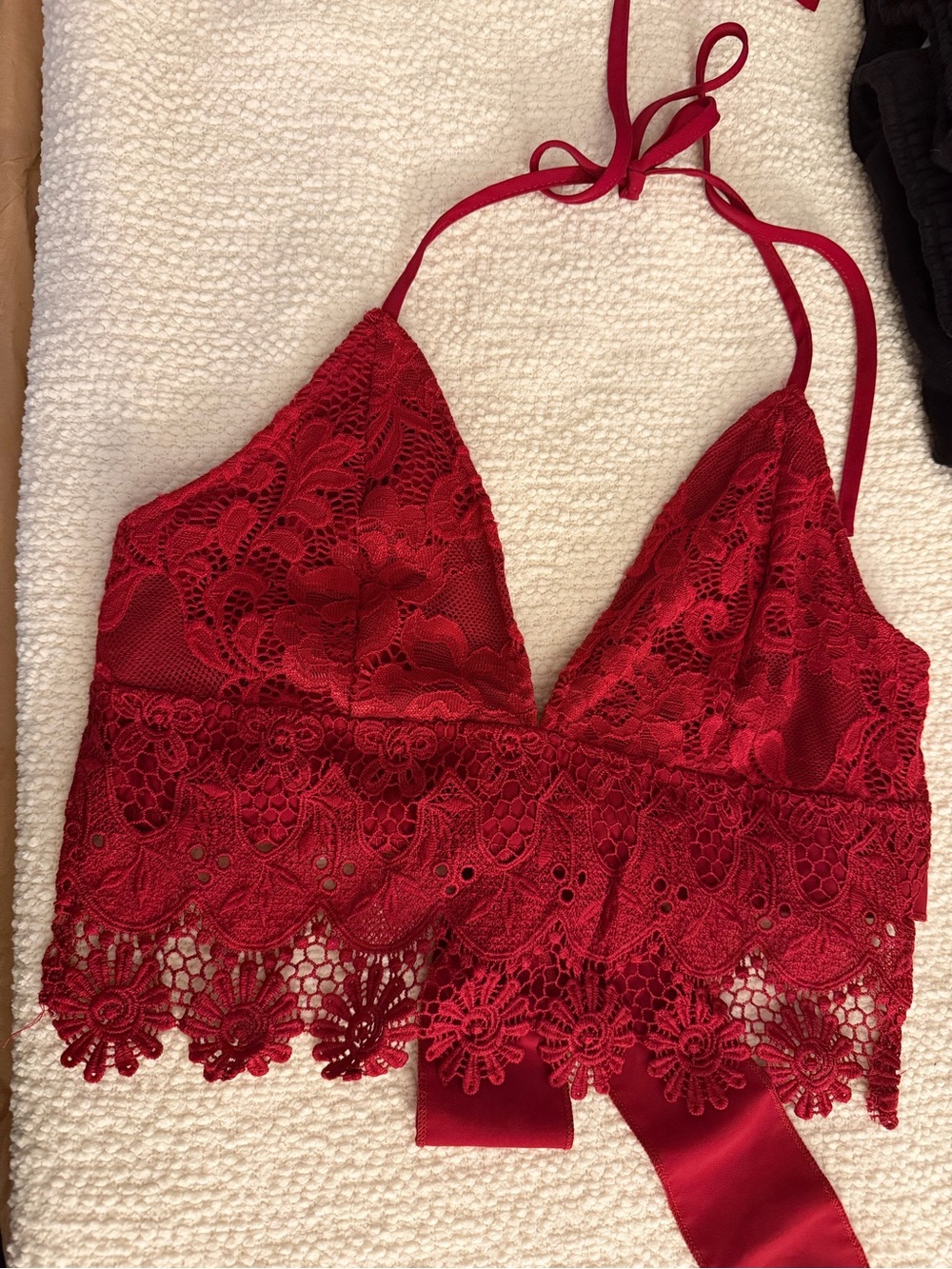SHEIN Red Lace Halter Bralette Bodysuit Top